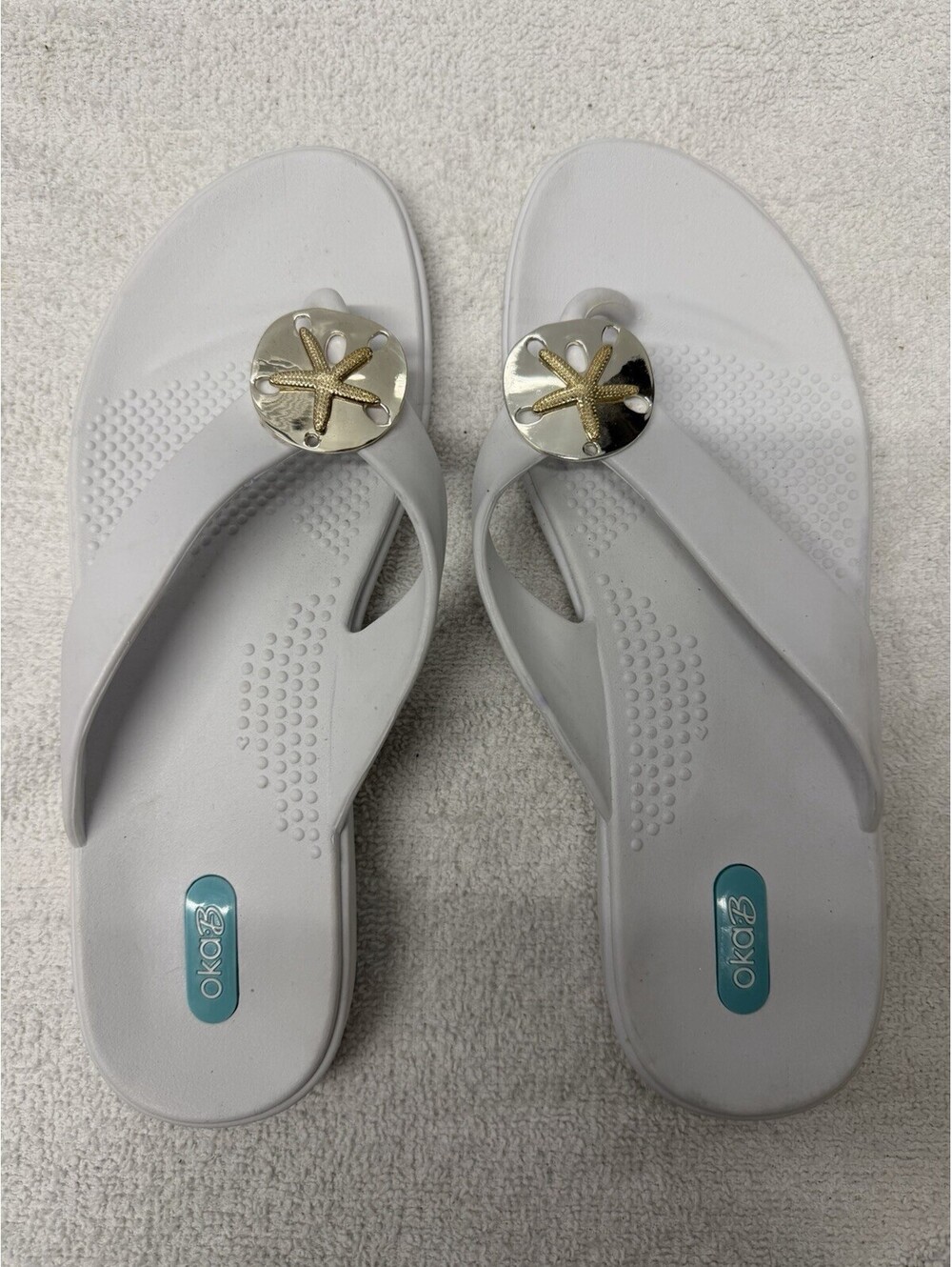 New Oka-B White Sandal Flip Flops with Decorative Starfish Accent
